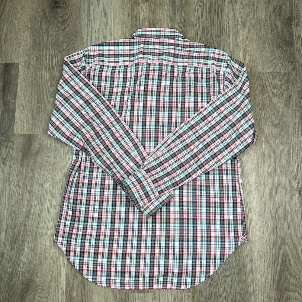 Robert Graham Mens M Plaid Pink Blue Long Sleeve Button Up Dress Shirt Flip Cuff - Picture 3 of 9